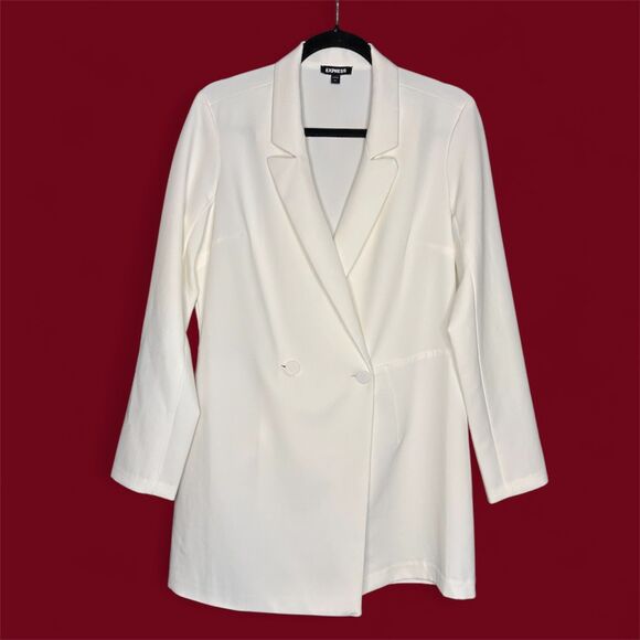 Express Women's Tailored Ivory Double-Breasted Tuxedo Blazer NYE Jumpsuit - Picture 2 of 12